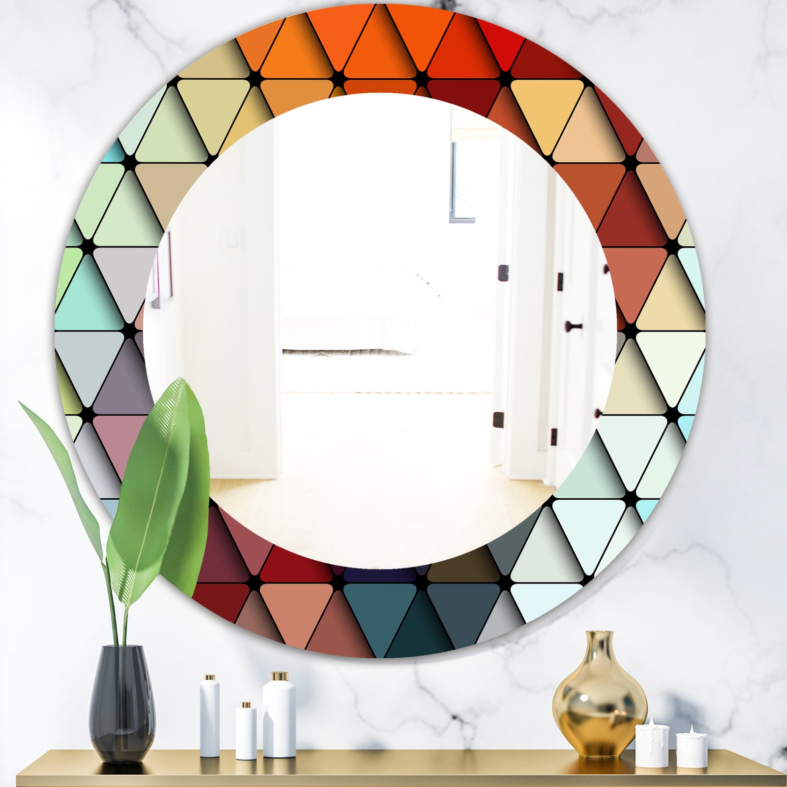 Triangular Colourfields 23 - Modern Mirror - Frameless Contemporary Oval or Round Bathroom Mirror