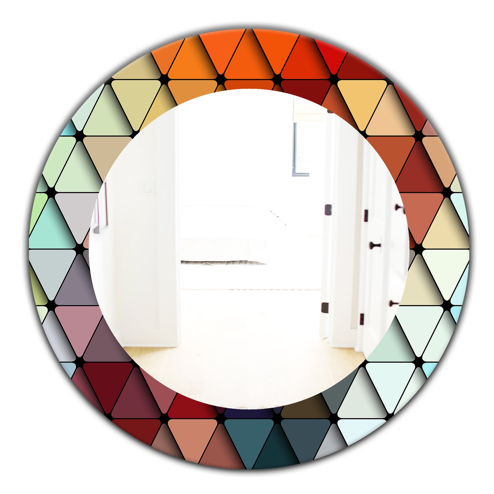 Triangular Colourfields 23 - Modern Mirror - Frameless Contemporary Oval or Round Bathroom Mirror
