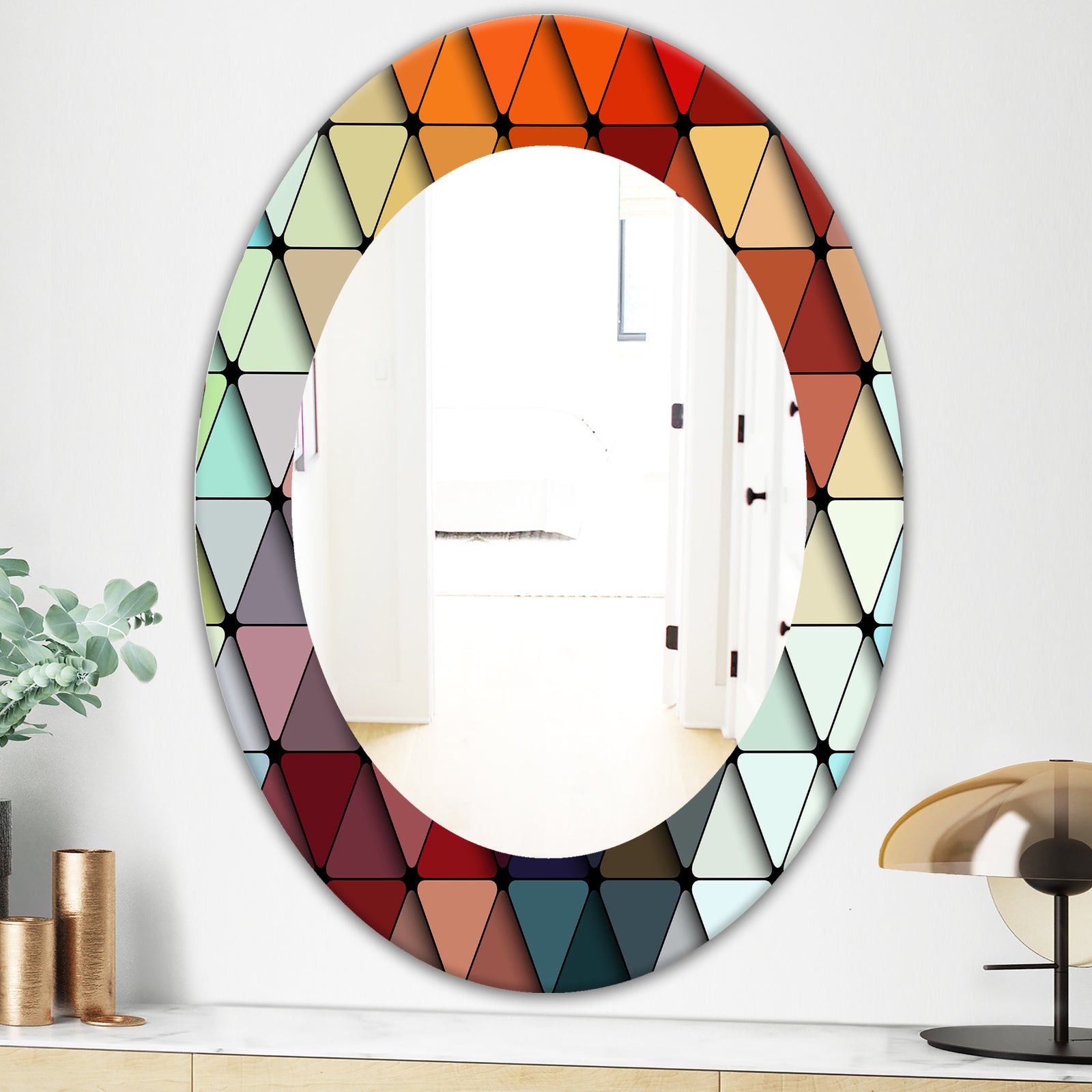 Triangular Colourfields 23 - Modern Mirror - Frameless Contemporary Oval or Round Bathroom Mirror