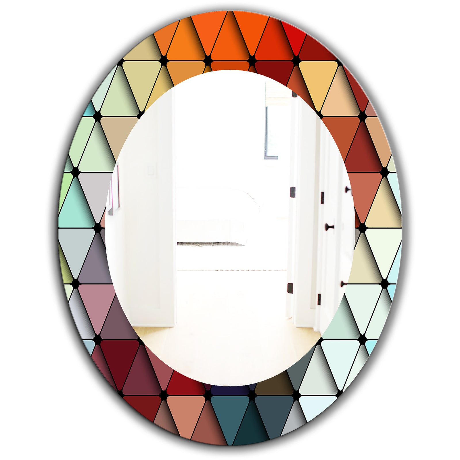 Triangular Colourfields 23 - Modern Mirror - Frameless Contemporary Oval or Round Bathroom Mirror