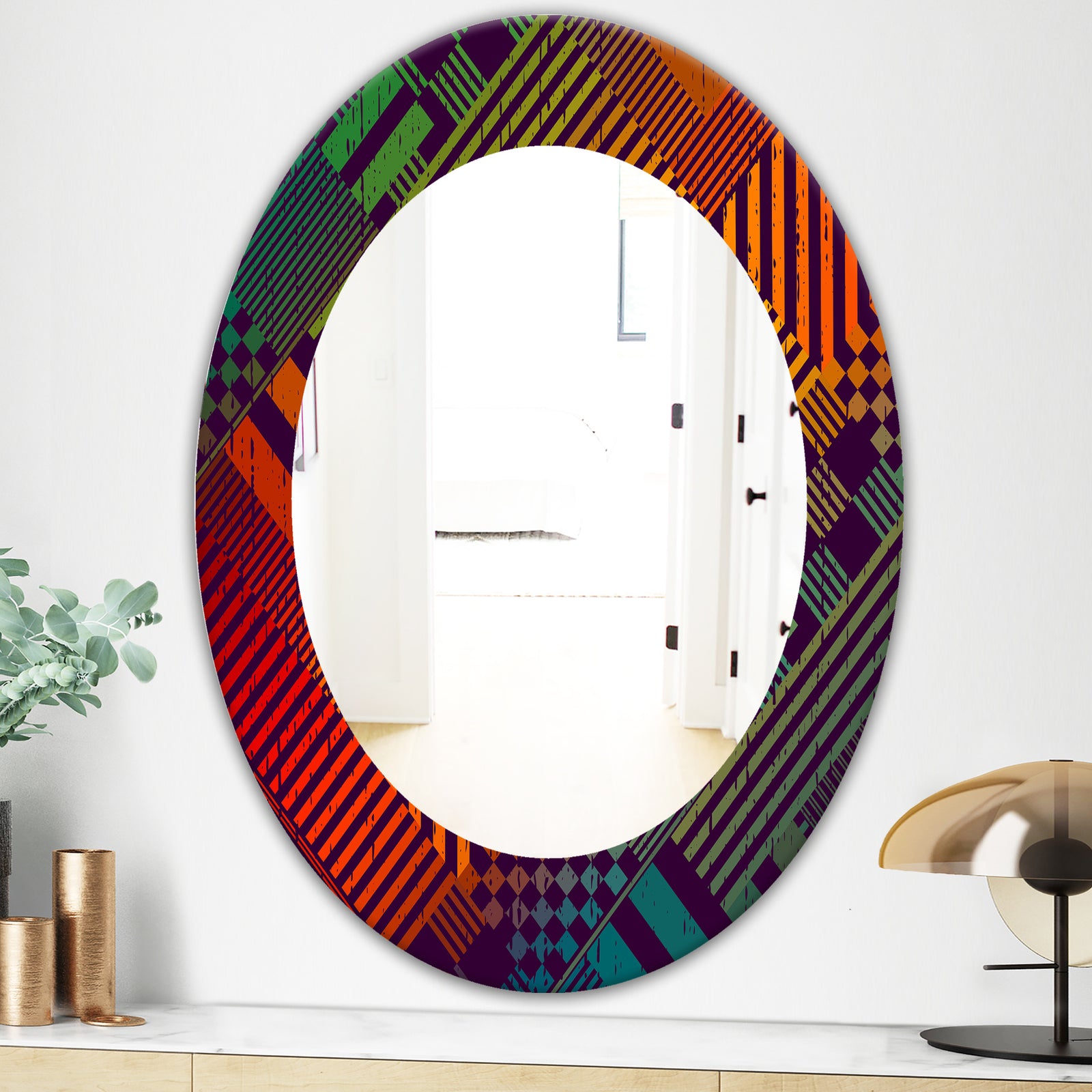 Grungy Geometric - Modern Mirror - Oval or Round Wall Mirror