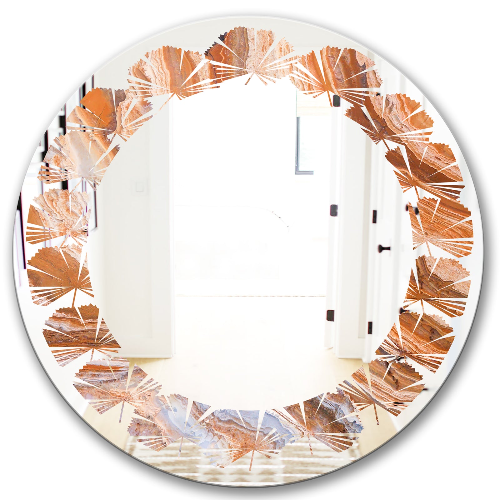 Marbled Geode 2 - Modern Round or Oval Wall Mirror - Leaves