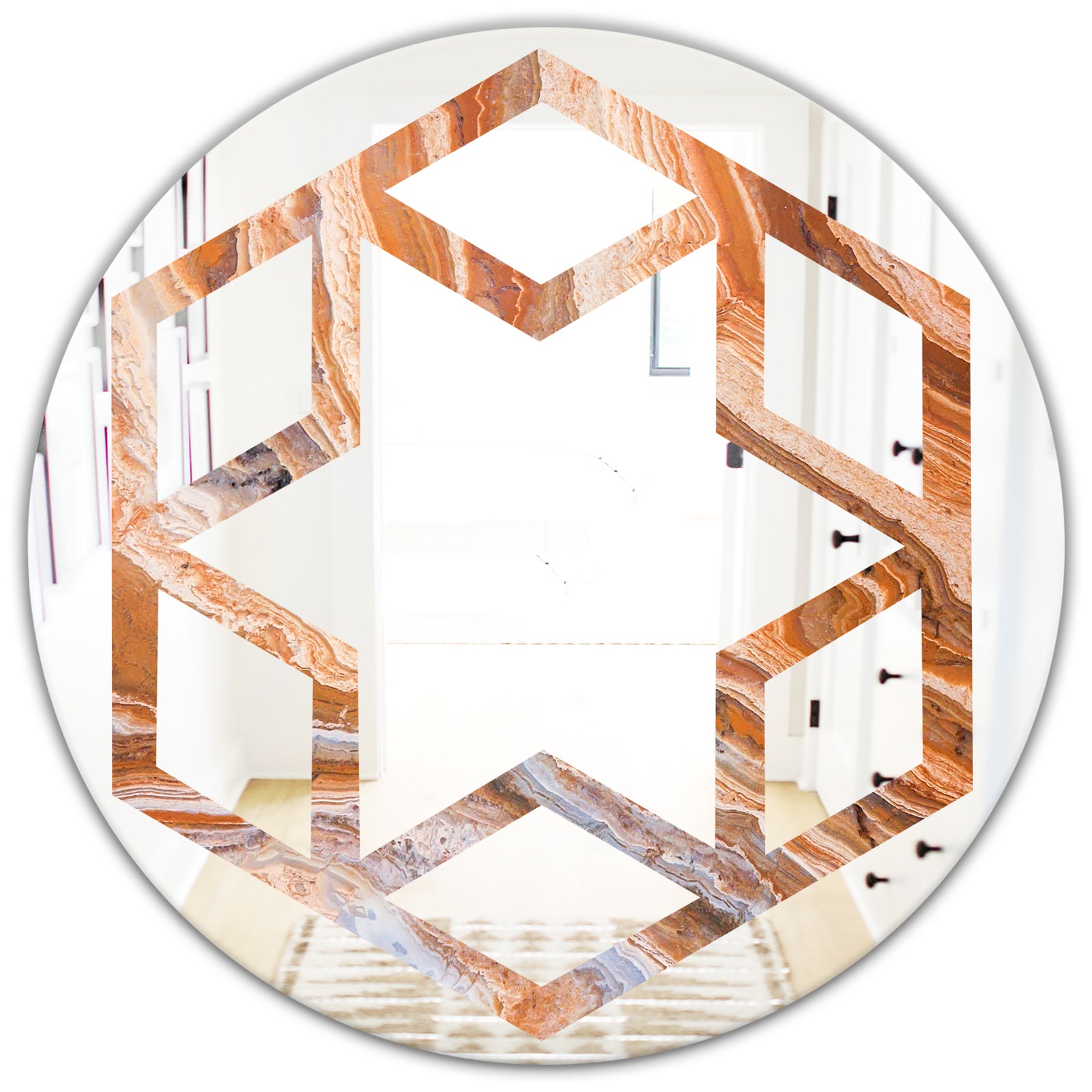 Marbled Geode 2 - Modern Round or Oval Wall Mirror - Hexagon Star