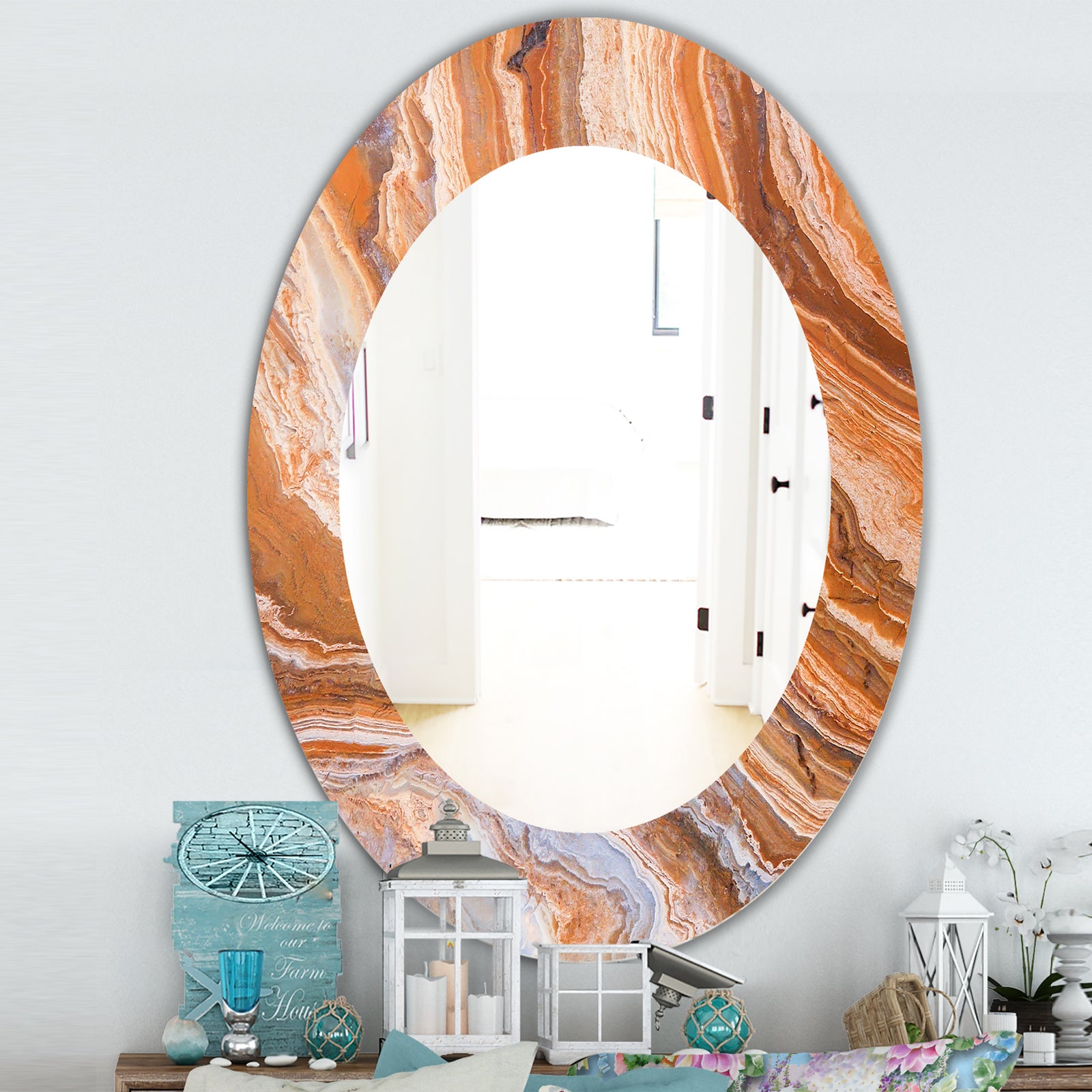 Marbled Geode 2 - Traditional Mirror - Oval or Round Wall Mirror