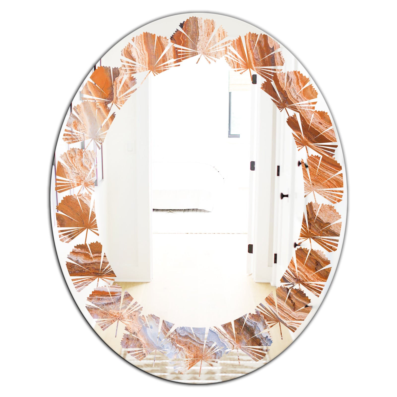 Marbled Geode 2 - Modern Round or Oval Wall Mirror - Leaves
