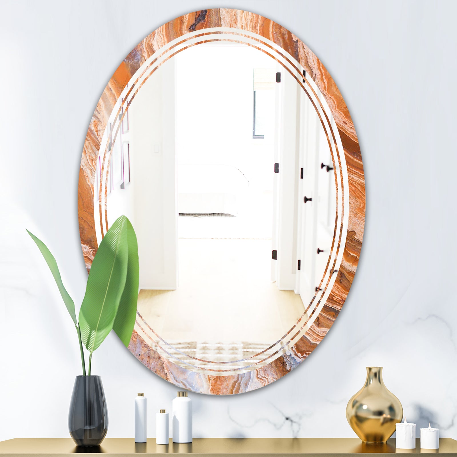 Marbled Geode 2 - Modern Round or Oval Wall Mirror - Triple C