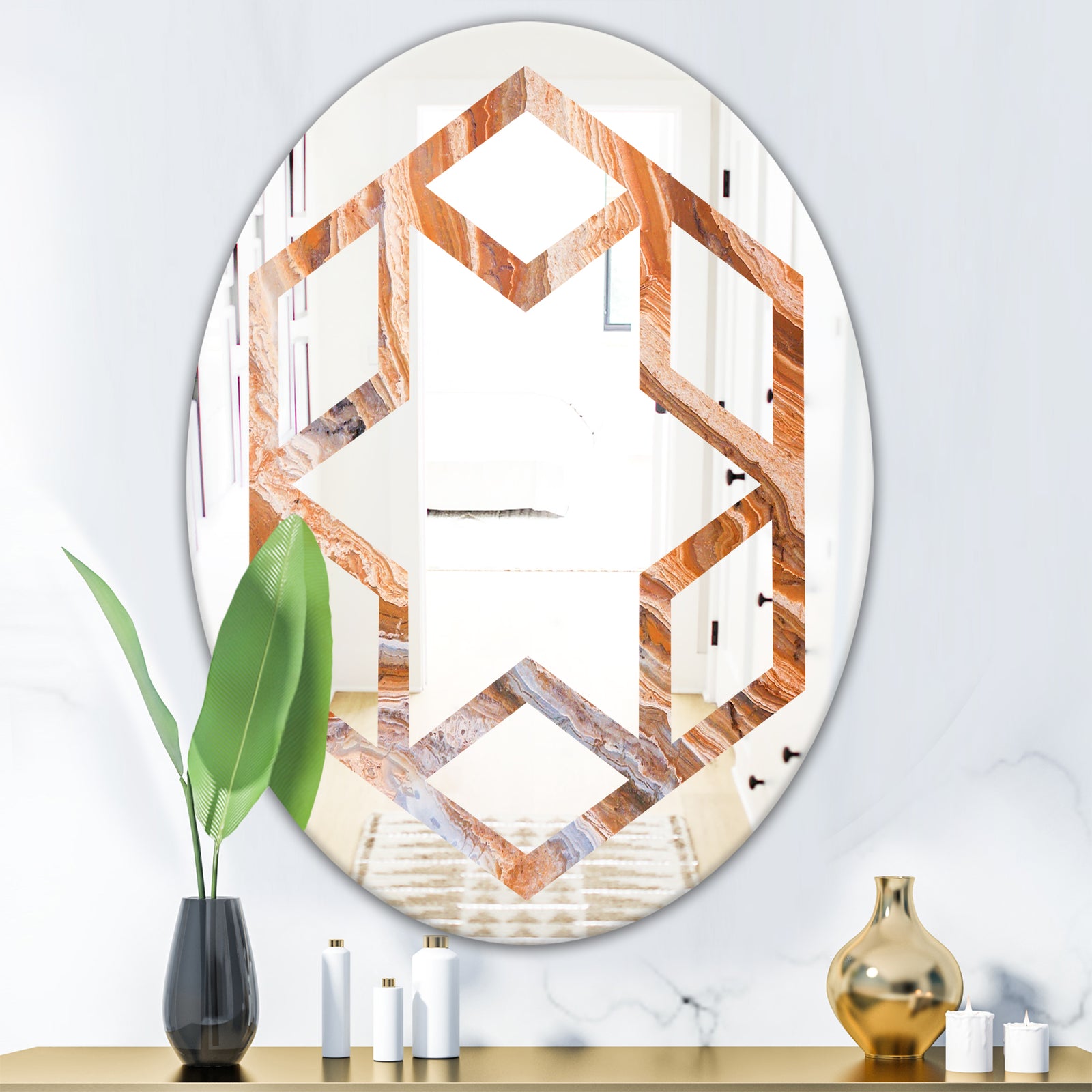 Marbled Geode 2 - Modern Round or Oval Wall Mirror - Hexagon Star
