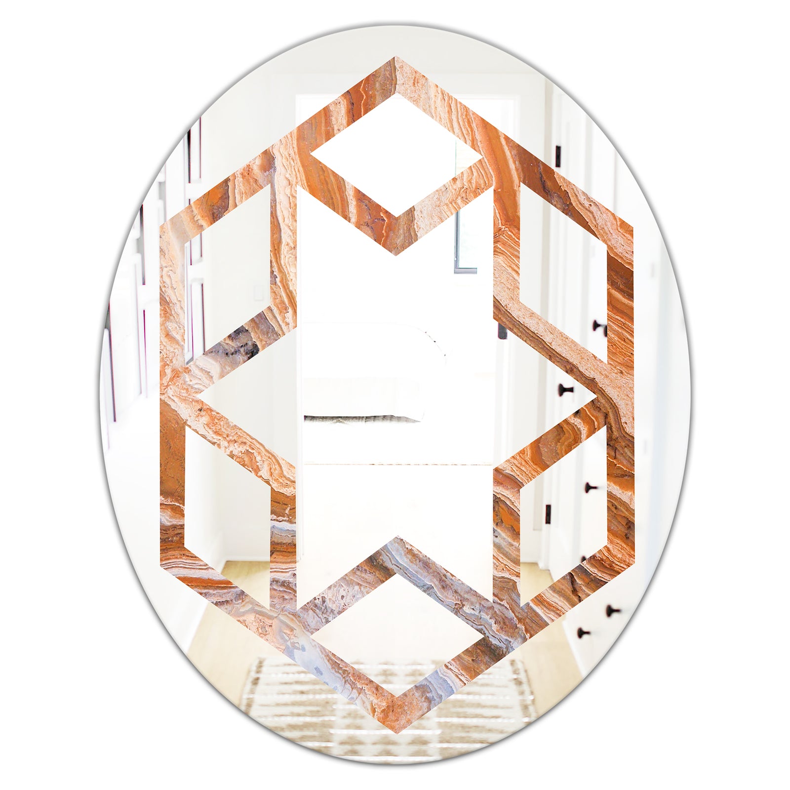 Marbled Geode 2 - Modern Round or Oval Wall Mirror - Hexagon Star