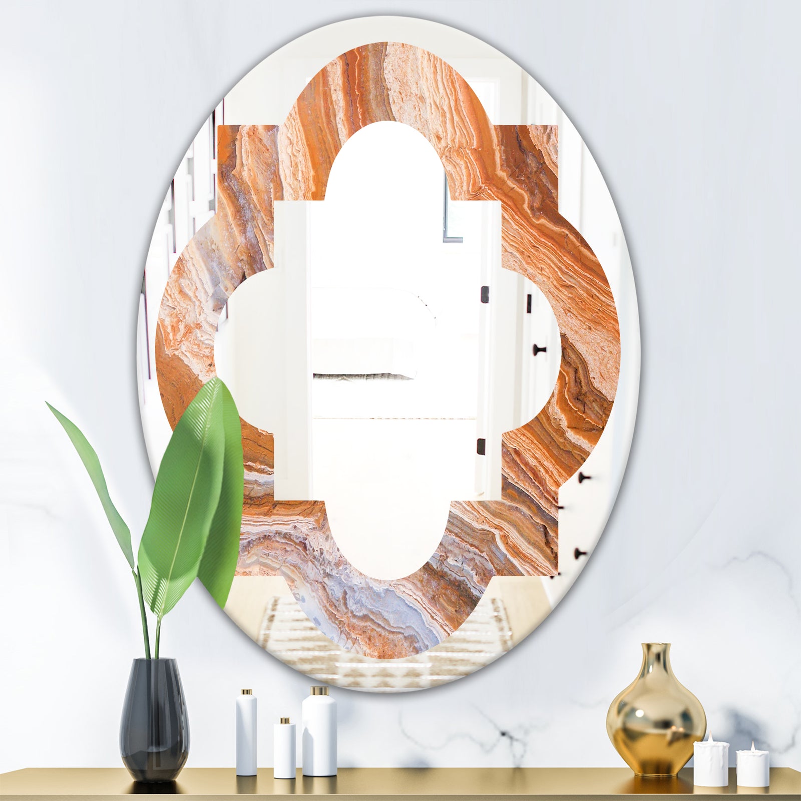 Marbled Geode 2 - Modern Round or Oval Wall Mirror - Quatrefoil