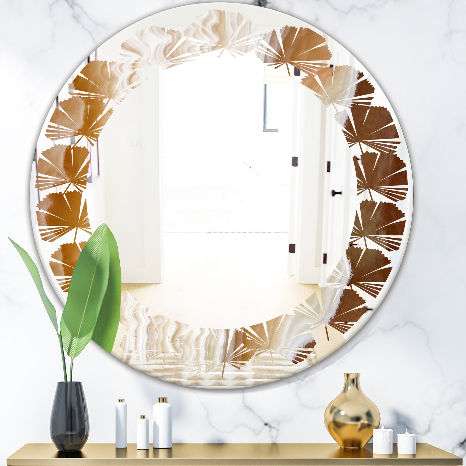 Marbled Geode 3 - Modern Round or Oval Wall Mirror - Leaves