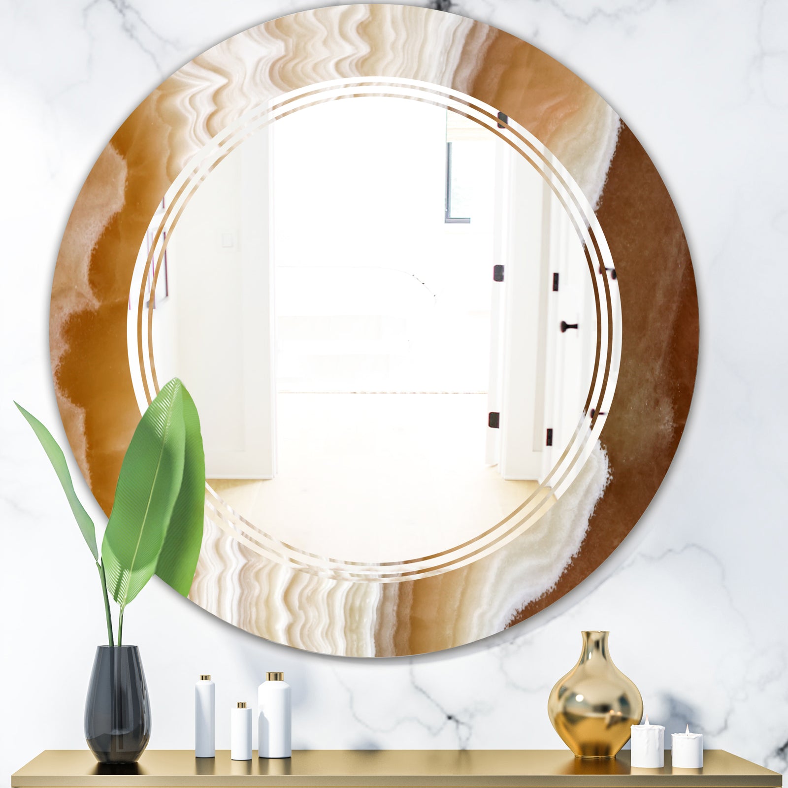 Marbled Geode 3 - Modern Round Wall Mirror - Triple C