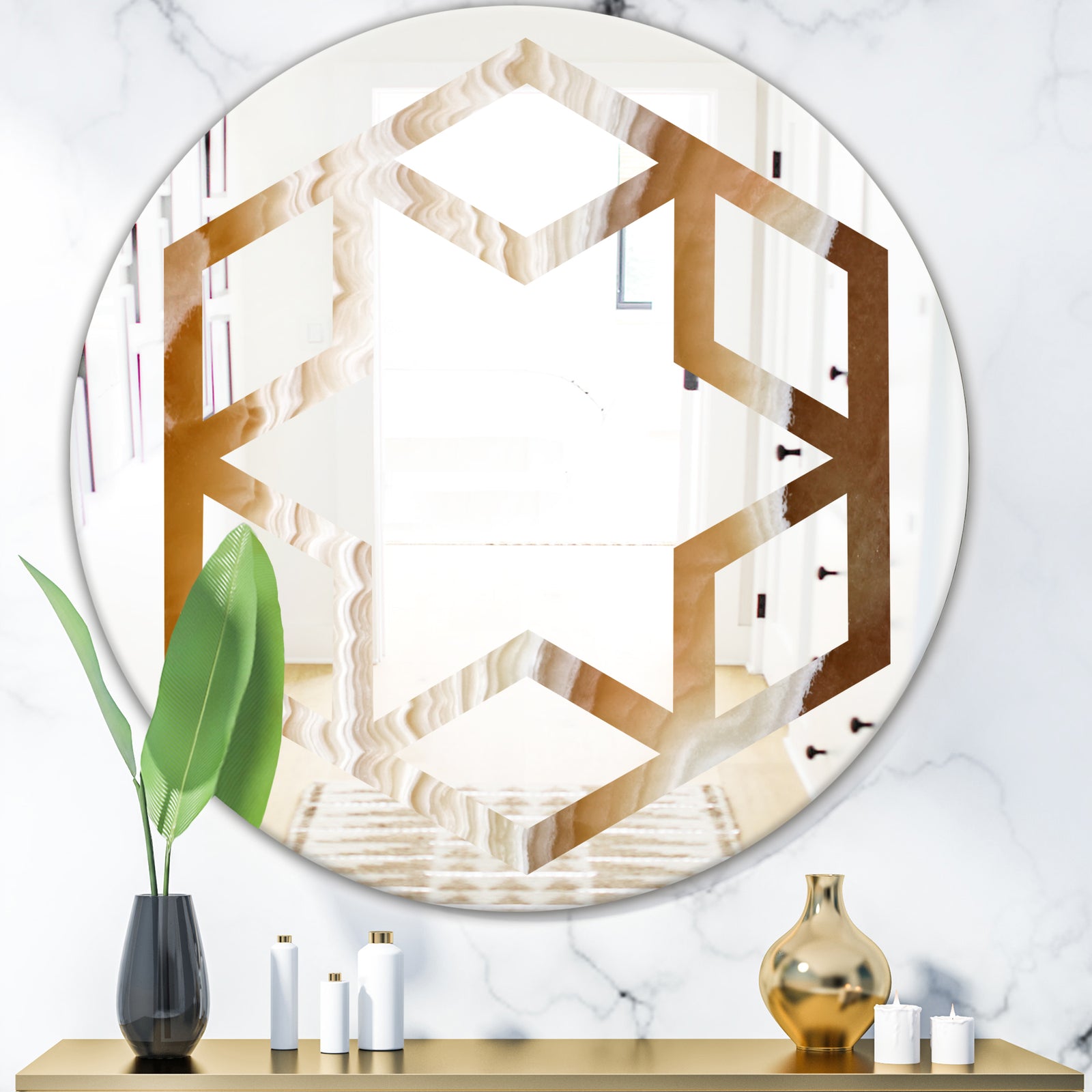 Marbled Geode 3 - Modern Round or Oval Wall Mirror - Hexagon Star