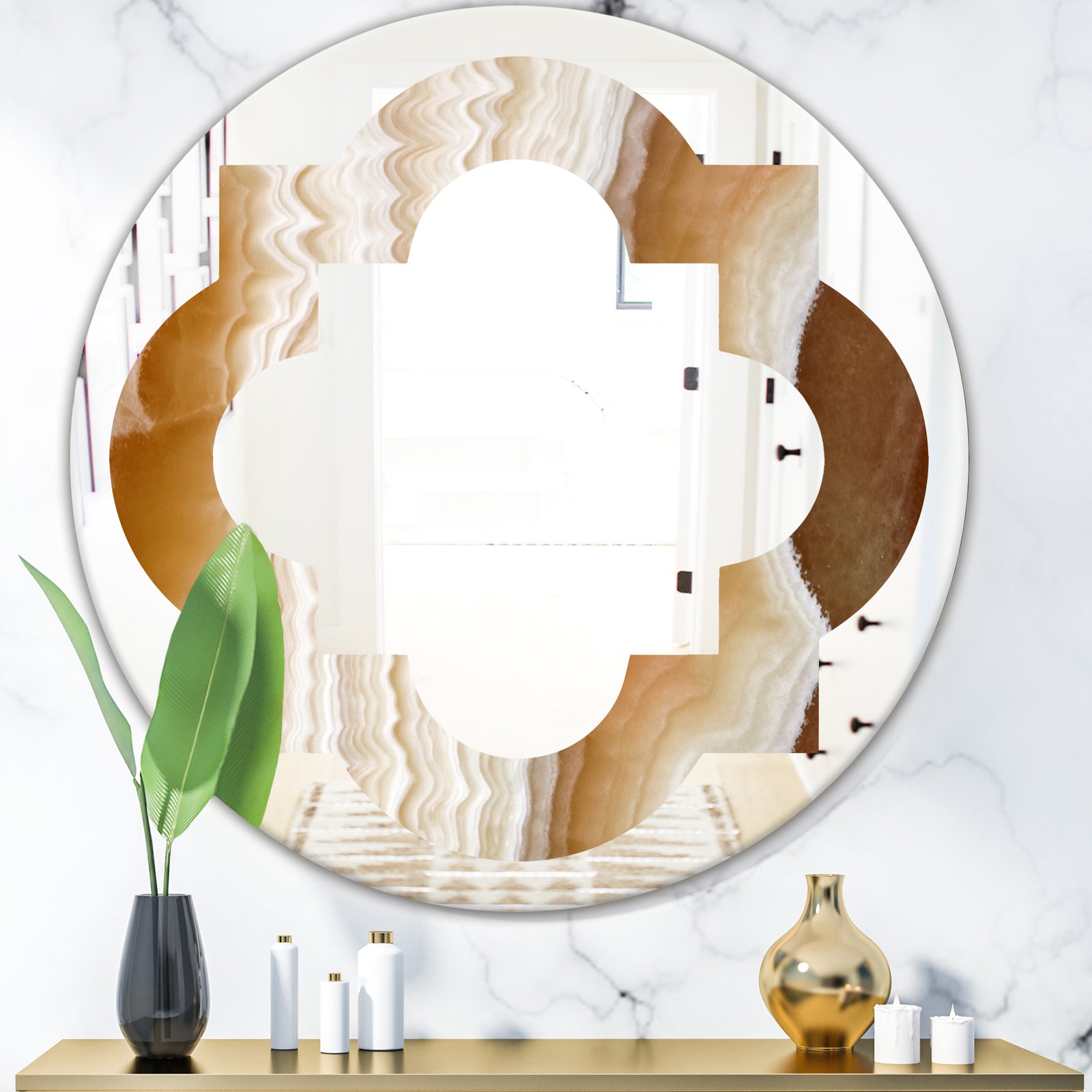 Marbled Geode 3 - Modern Round or Oval Wall Mirror - Quatrefoil