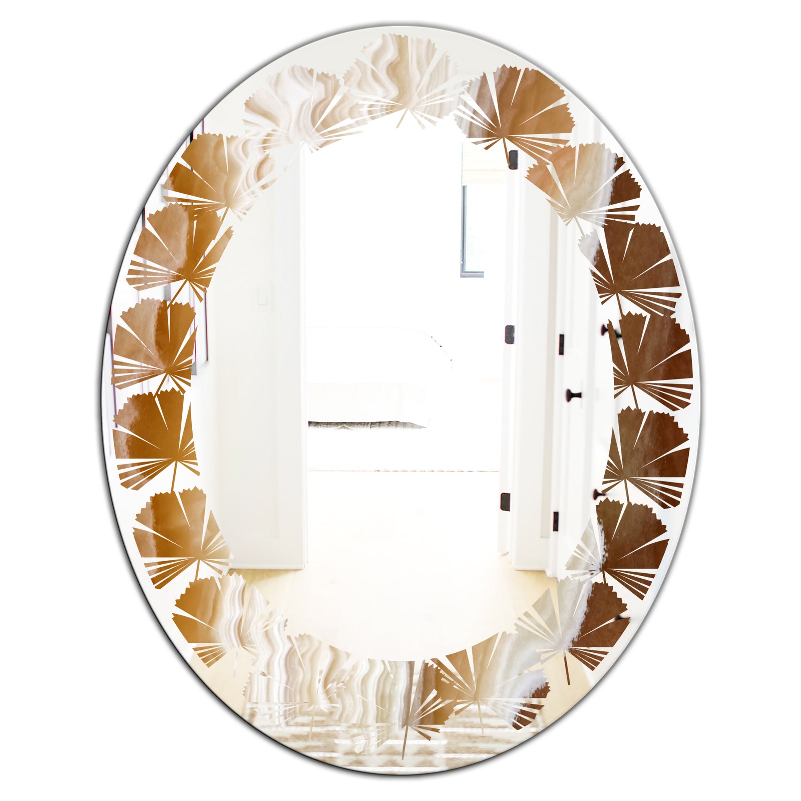 Marbled Geode 3 - Modern Round or Oval Wall Mirror - Leaves