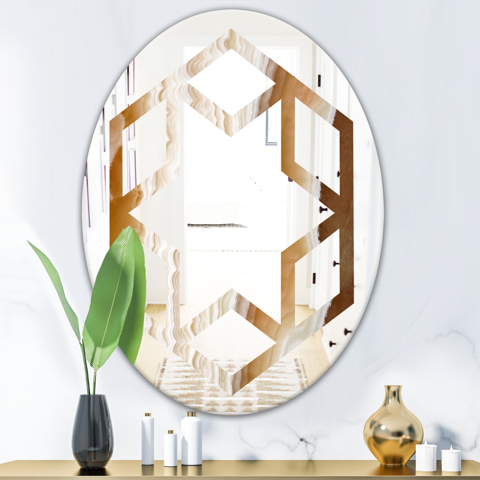 Marbled Geode 3 - Modern Round or Oval Wall Mirror - Hexagon Star