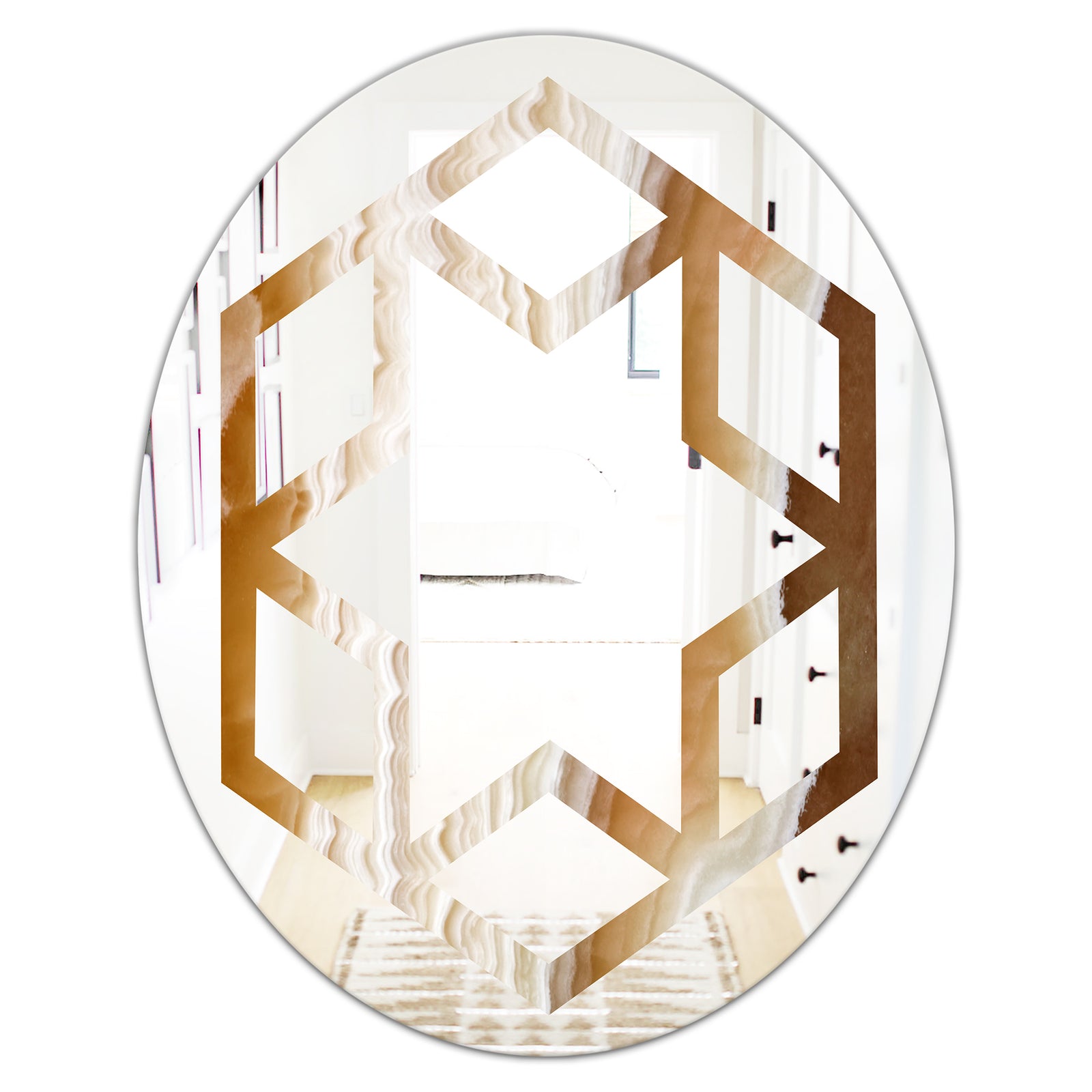 Marbled Geode 3 - Modern Round or Oval Wall Mirror - Hexagon Star