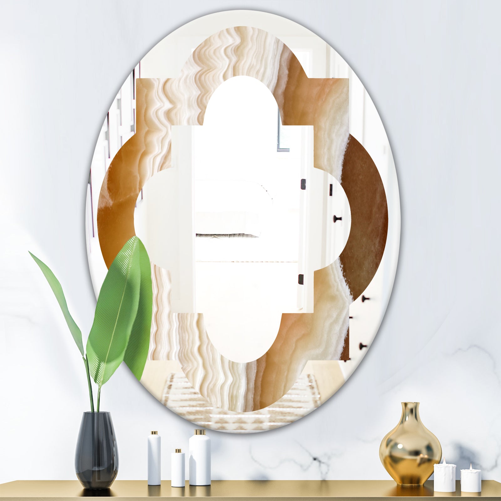 Marbled Geode 3 - Modern Round or Oval Wall Mirror - Quatrefoil