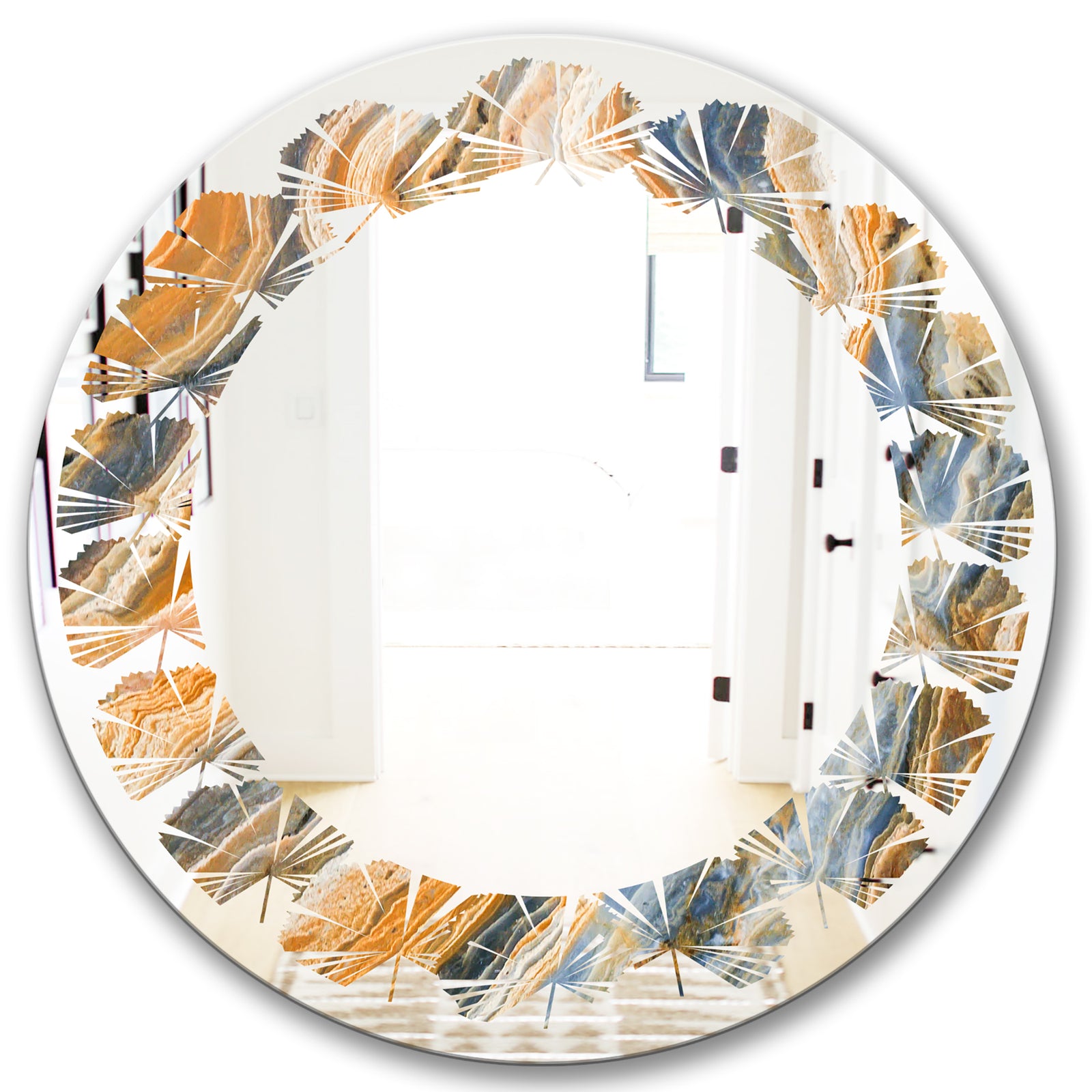 Marbled Geode 4 - Modern Round or Oval Wall Mirror - Leaves