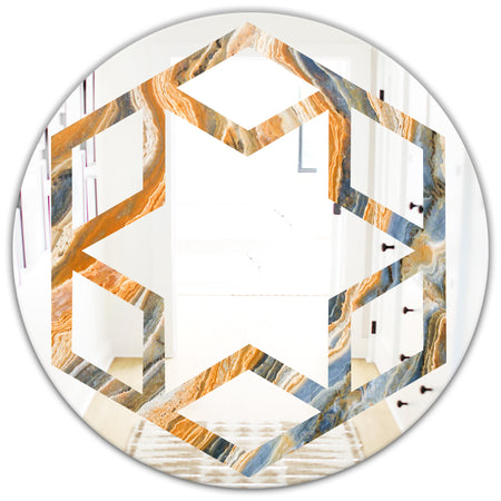 Marbled Geode 4 - Modern Round or Oval Wall Mirror - Hexagon Star