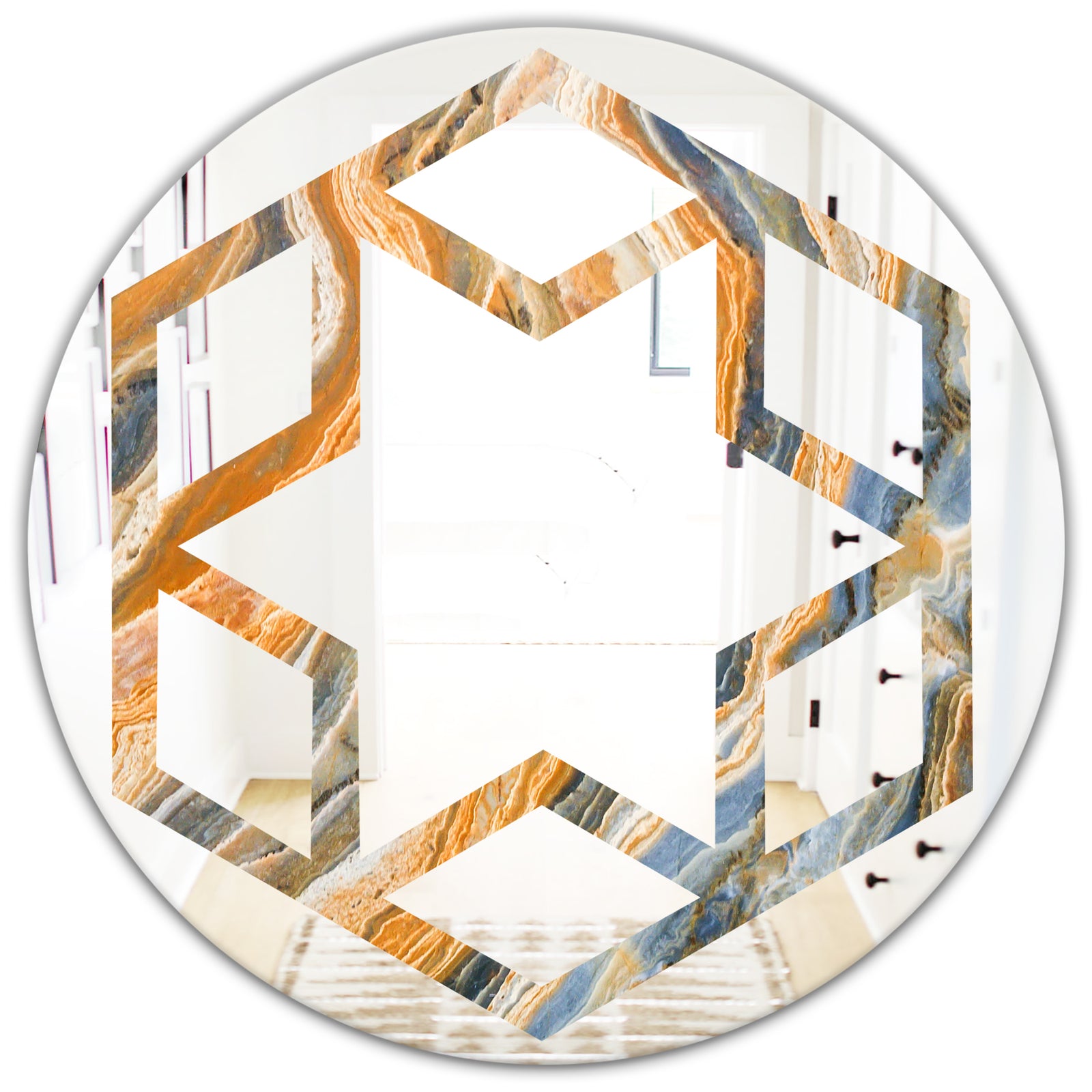 Marbled Geode 4 - Modern Round or Oval Wall Mirror - Hexagon Star