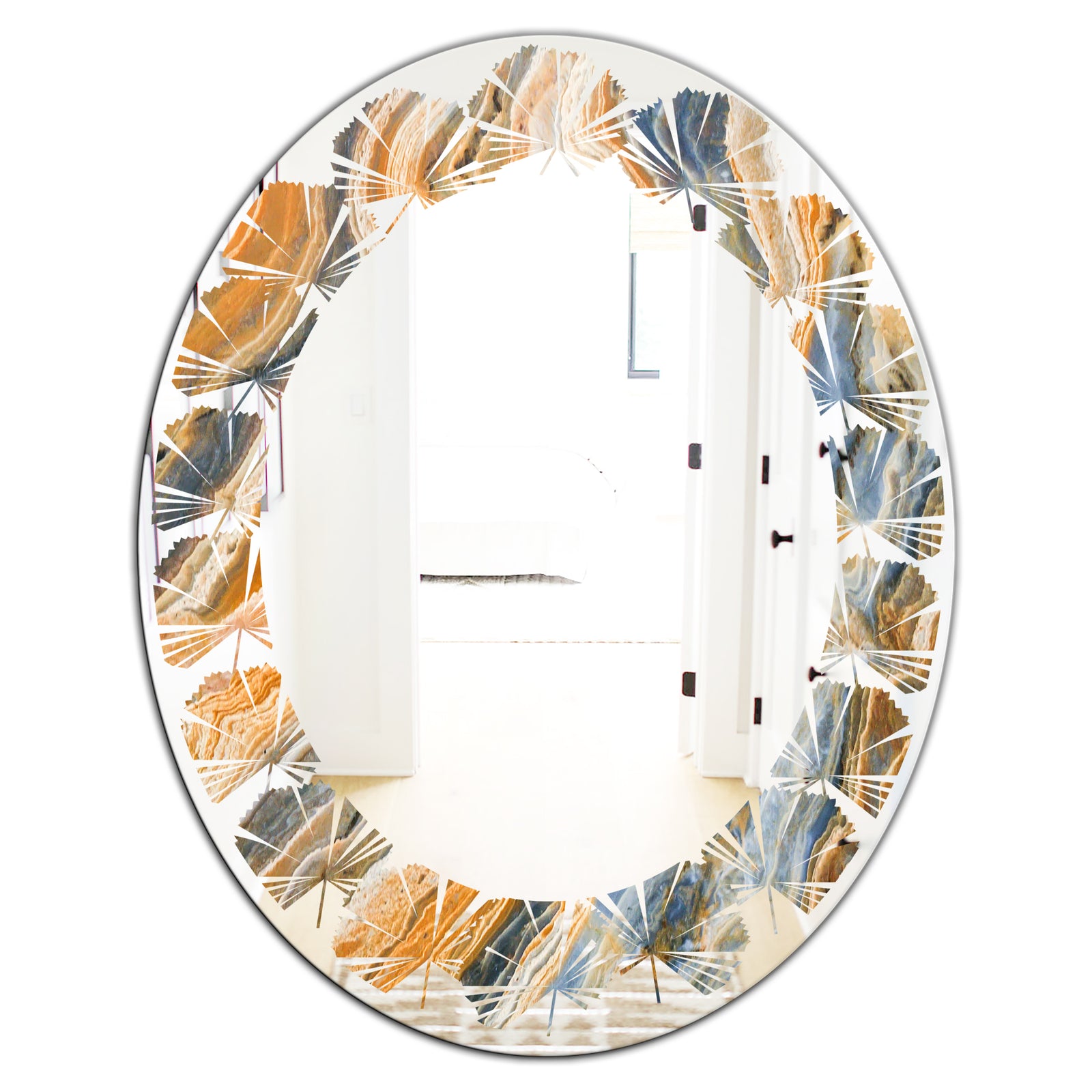 Marbled Geode 4 - Modern Round or Oval Wall Mirror - Leaves