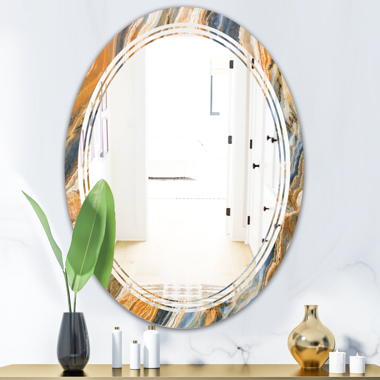 Marbled Geode 4 - Modern Round or Oval Wall Mirror - Triple C