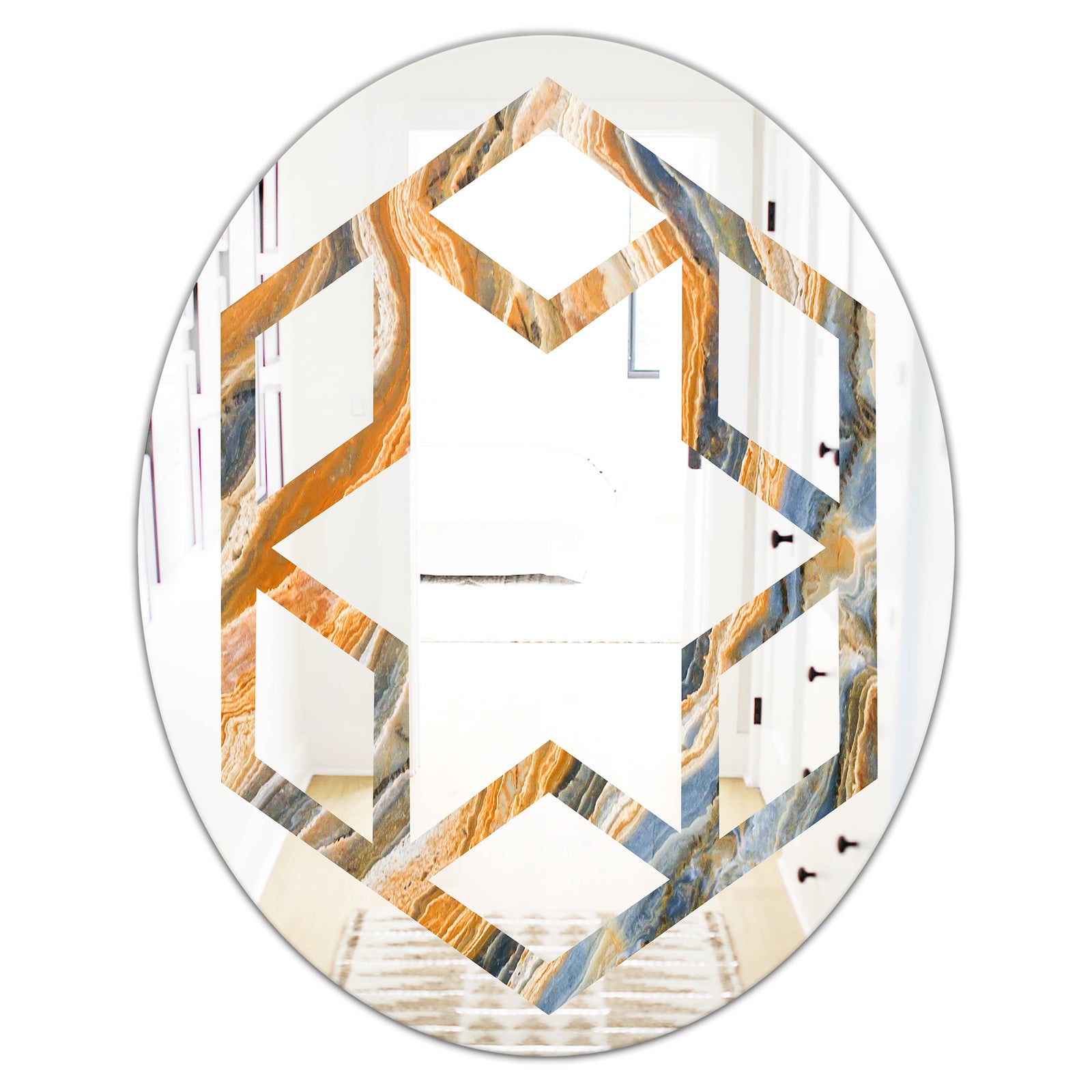 Marbled Geode 4 - Modern Round or Oval Wall Mirror - Hexagon Star