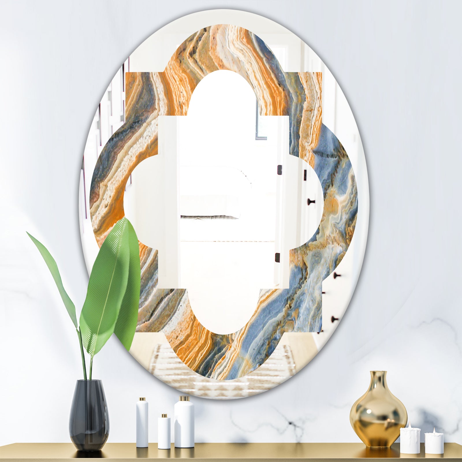 Marbled Geode 4 - Modern Round or Oval Wall Mirror - Quatrefoil
