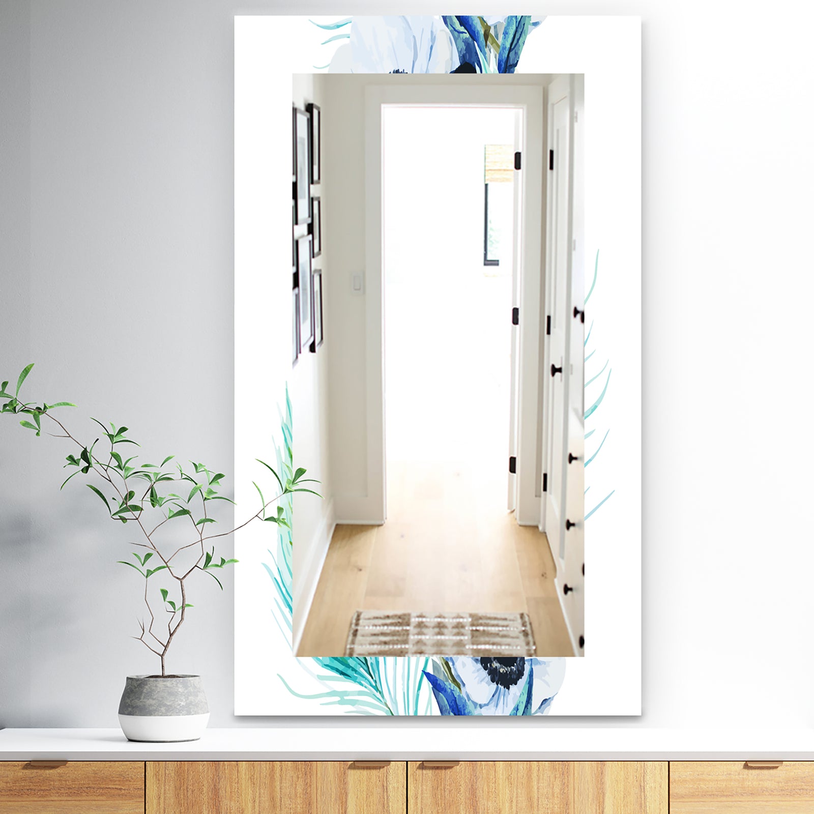 Anemones and Peacock Feathers - Traditional Mirror - Wall Mirror