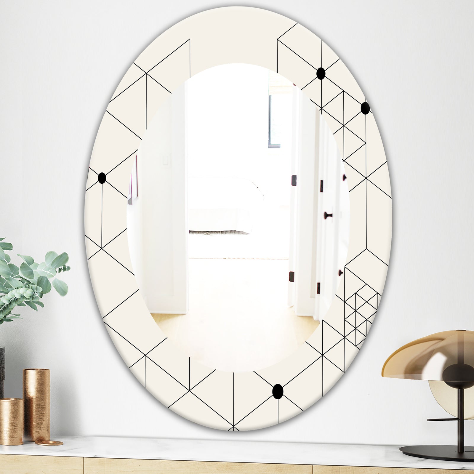 Triangular Spacy Spheres 1 - Mid-Century Mirror - Oval or Round Wall Mirror