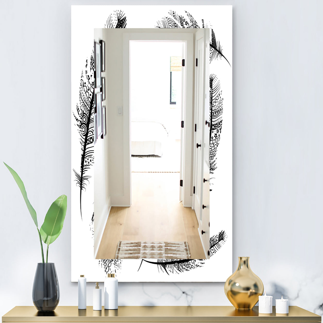 Feathers 28 - Bohemian and Eclectic Mirror - Vanity Mirror