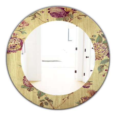 Vintage Purple Flowers - Bohemian and Eclectic Mirror - Oval or Round Wall Mirror