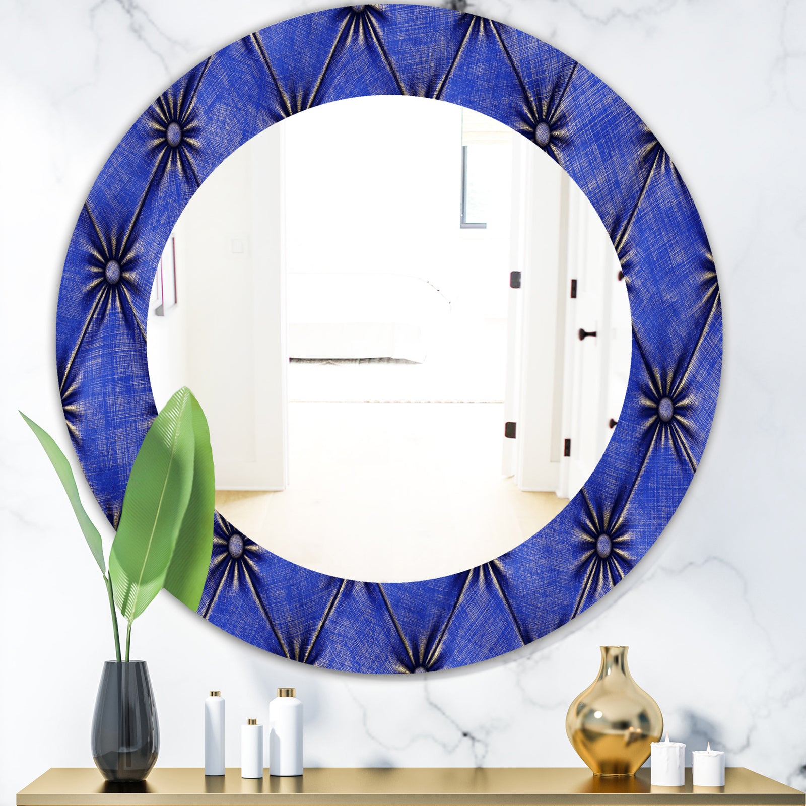 Leather Print V - Modern Mirror - Oval or Round Wall Mirror