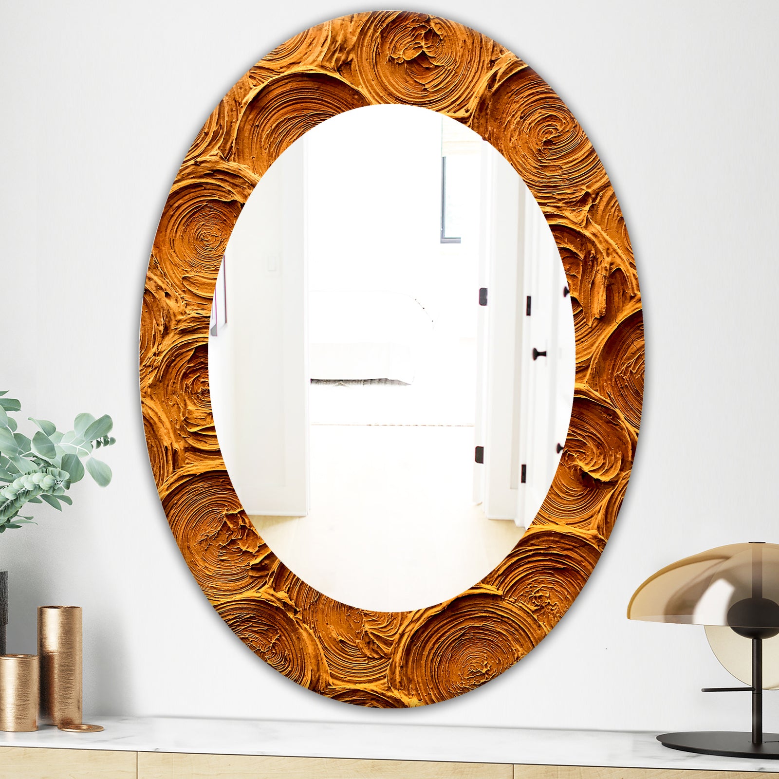 Concentric Paint Rings In Earthy Gold Brown - Mid-Century Mirror - Oval or Round Wall Mirror