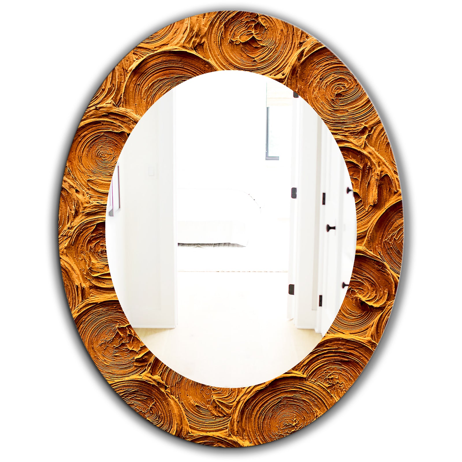 Concentric Paint Rings In Earthy Gold Brown - Mid-Century Mirror - Oval or Round Wall Mirror