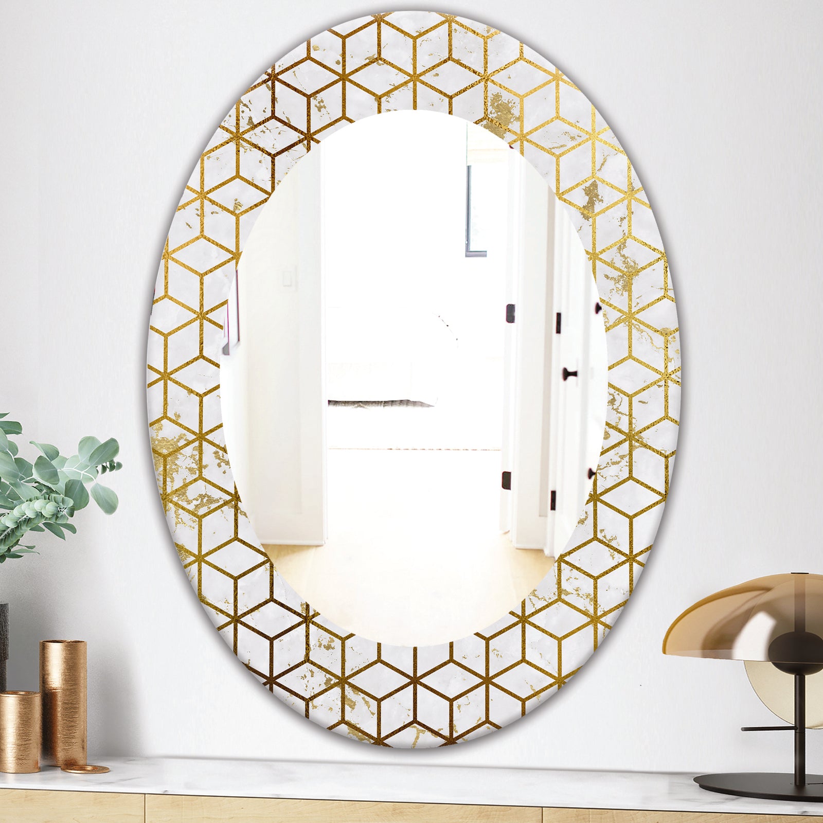 Capital Gold Honeycomb 6 - Modern Mirror - Frameless Oval or Round Wall Mirror