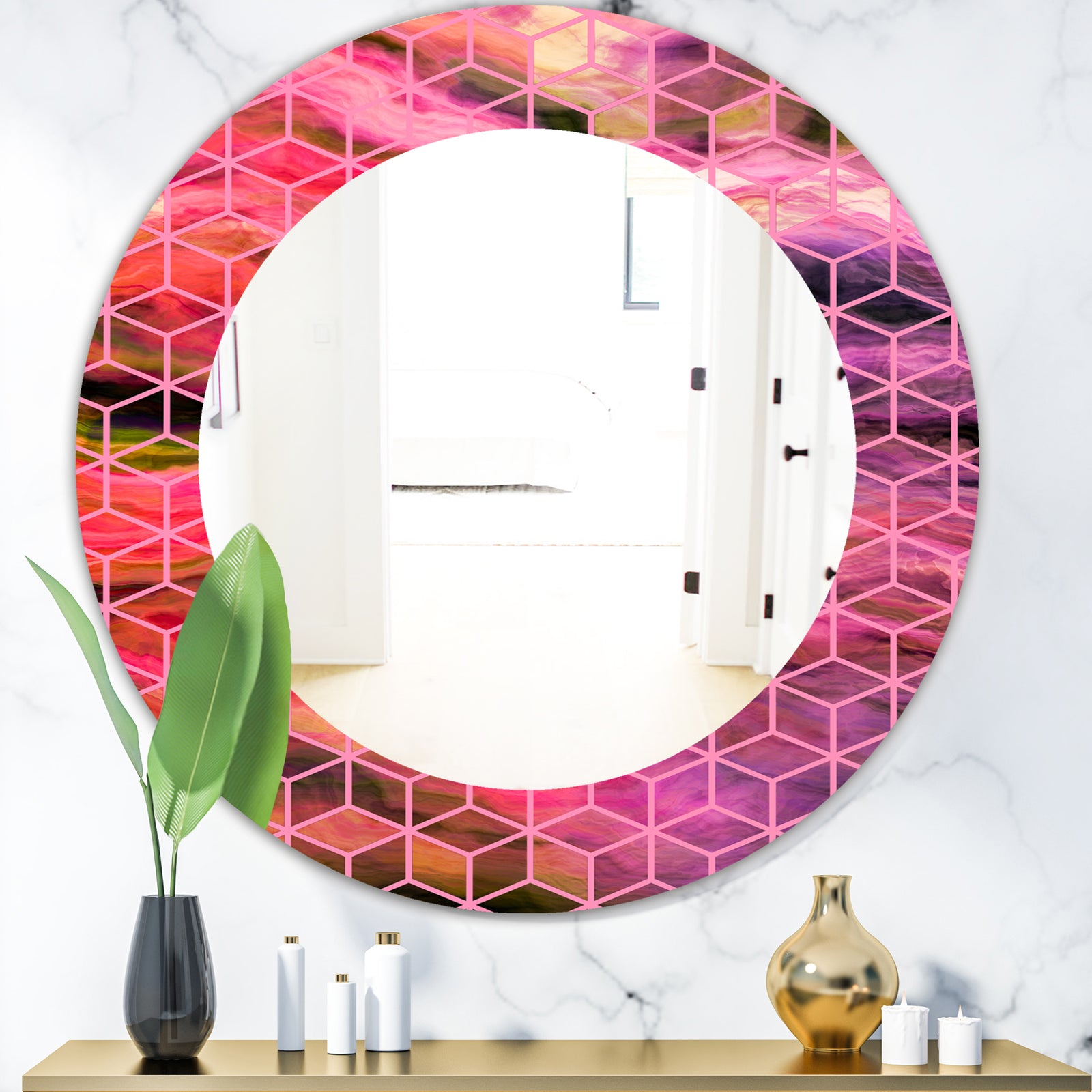 Capital Gold Honeycomb 7 - Modern Mirror - Frameless Oval or Round Wall Mirror