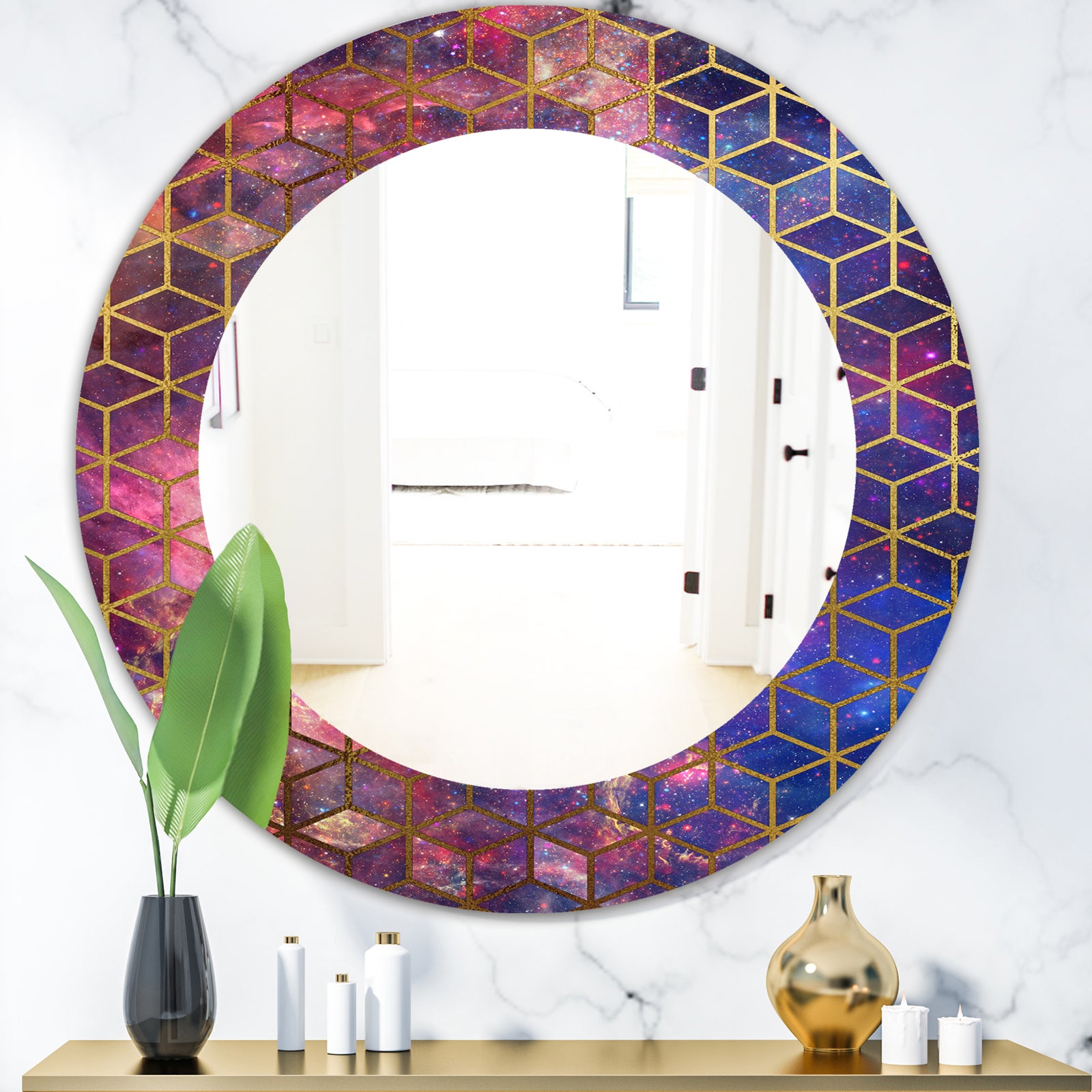 Capital Gold Honeycomb 8 - Modern Mirror - Frameless Oval or Round Wall Mirror