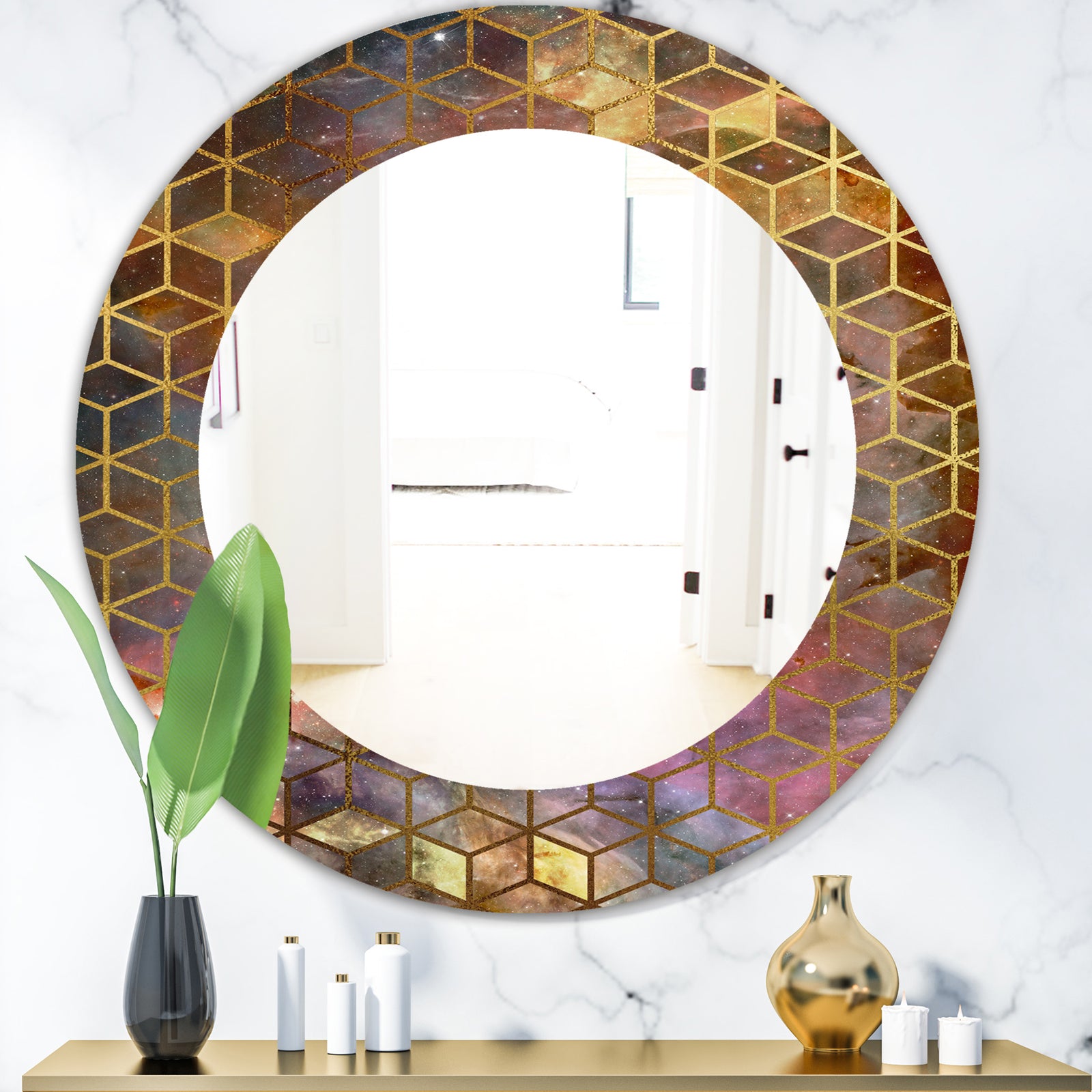 Capital Gold Honeycomb 9 - Modern Round Mirror - Frameless Oval or Round Wall Mirror