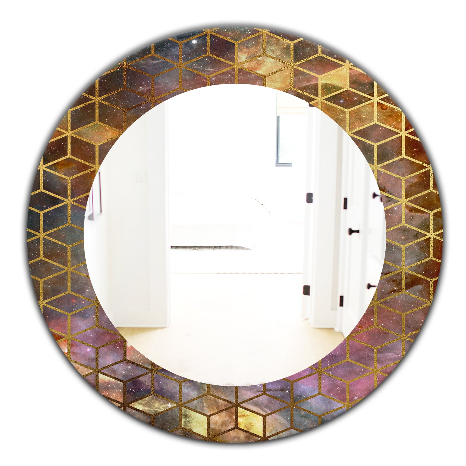 Capital Gold Honeycomb 9 - Modern Round Mirror - Frameless Oval or Round Wall Mirror