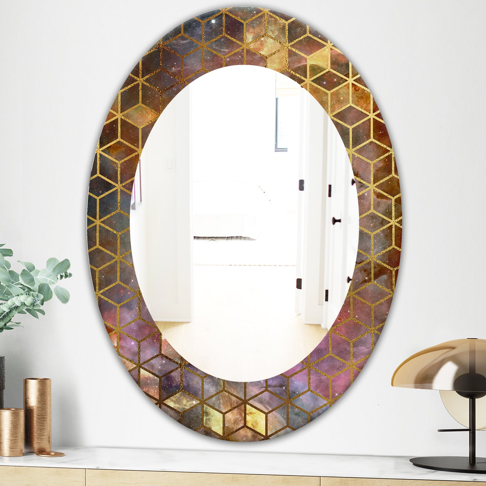 Capital Gold Honeycomb 9 - Modern Round Mirror - Frameless Oval or Round Wall Mirror