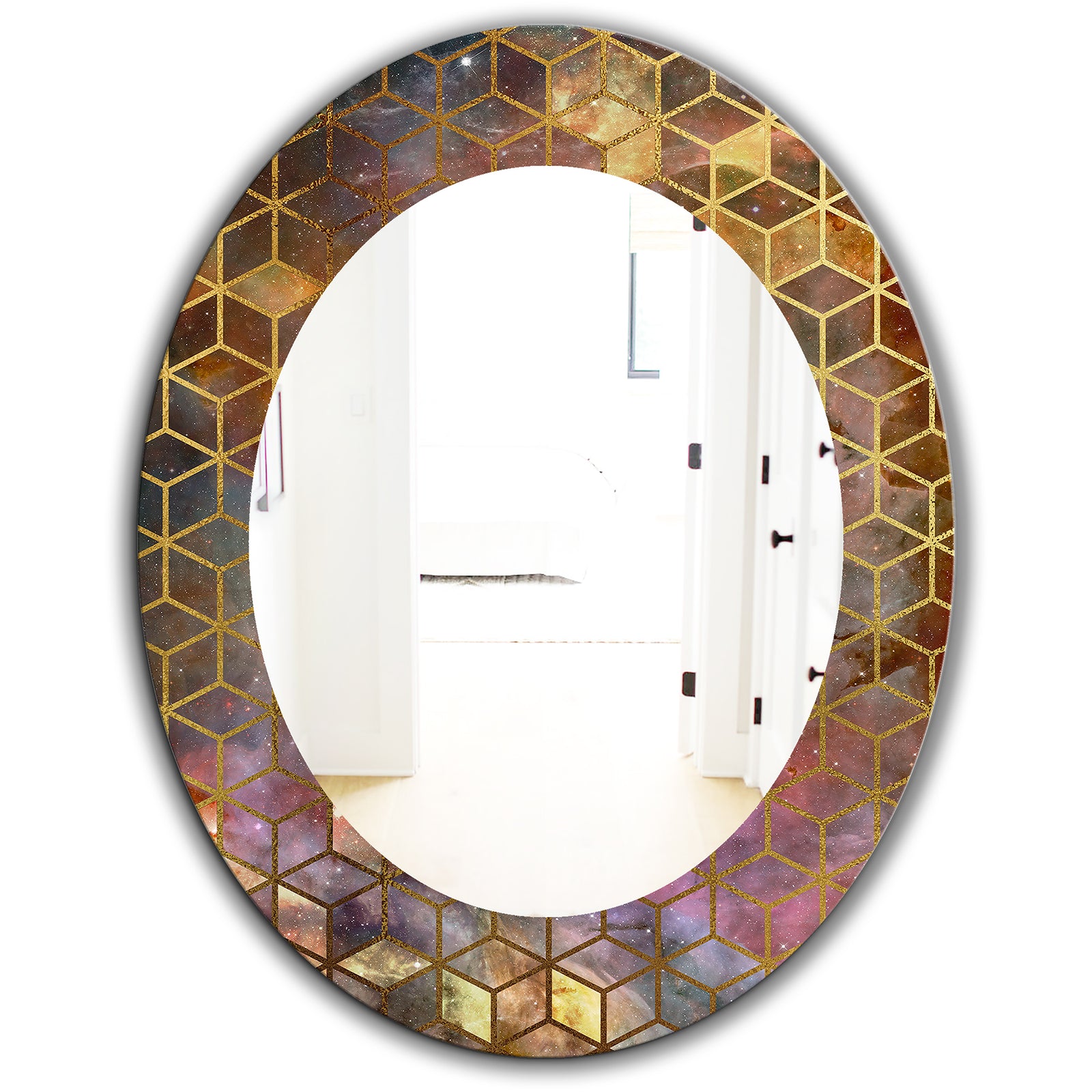 Capital Gold Honeycomb 9 - Modern Round Mirror - Frameless Oval or Round Wall Mirror