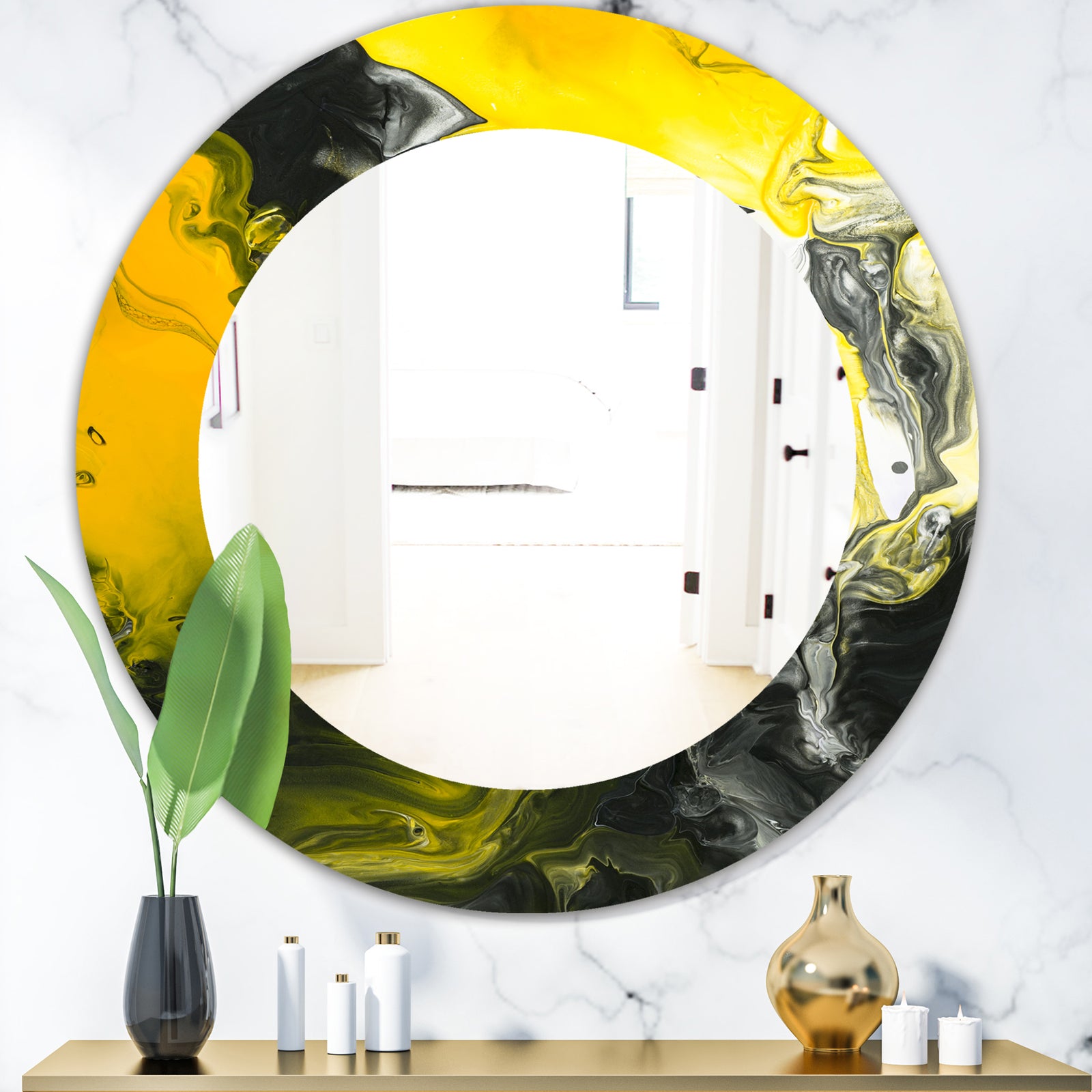 Marbled Yellow 1 - Modern Mirror - Oval or Round Wall Mirror