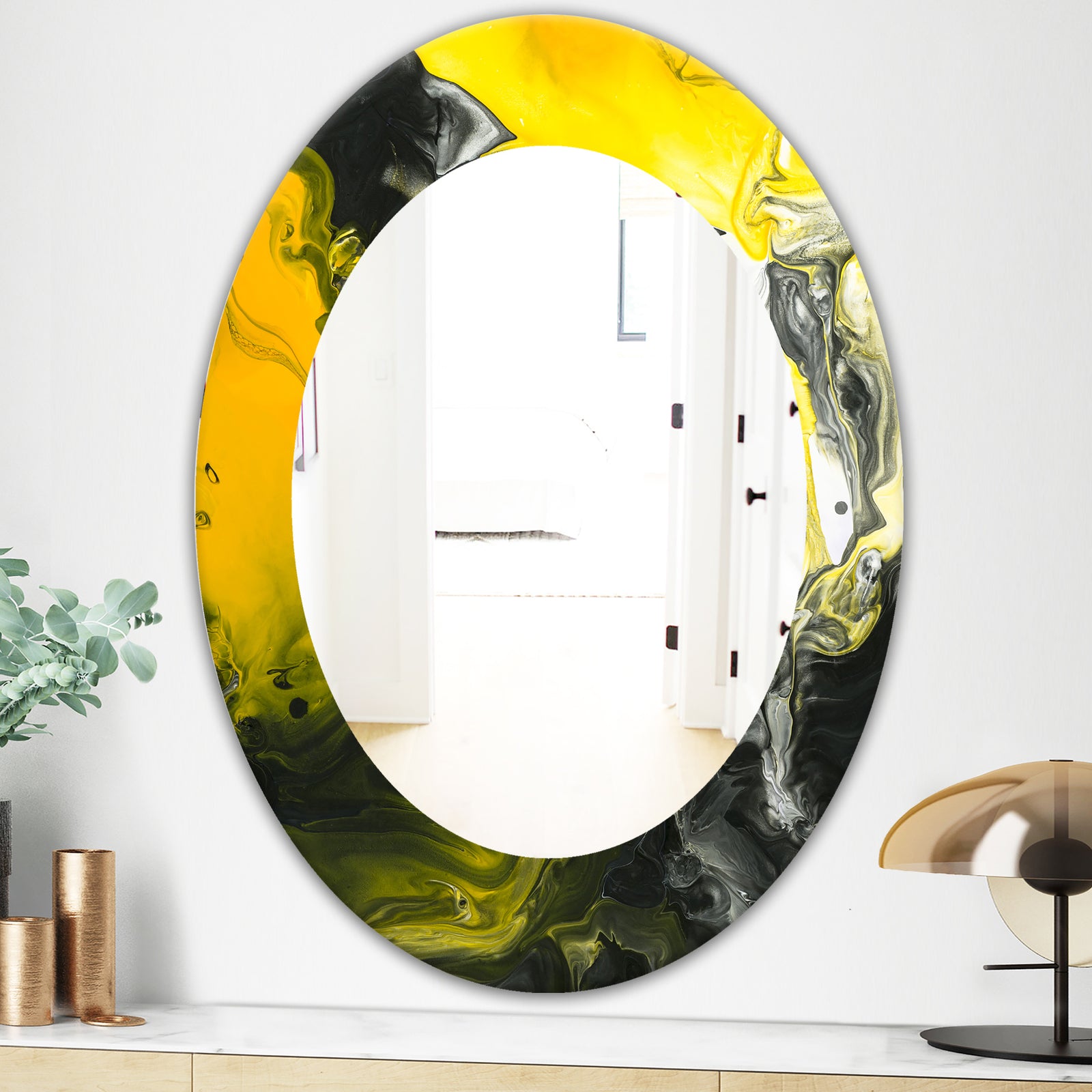 Marbled Yellow 1 - Modern Mirror - Oval or Round Wall Mirror