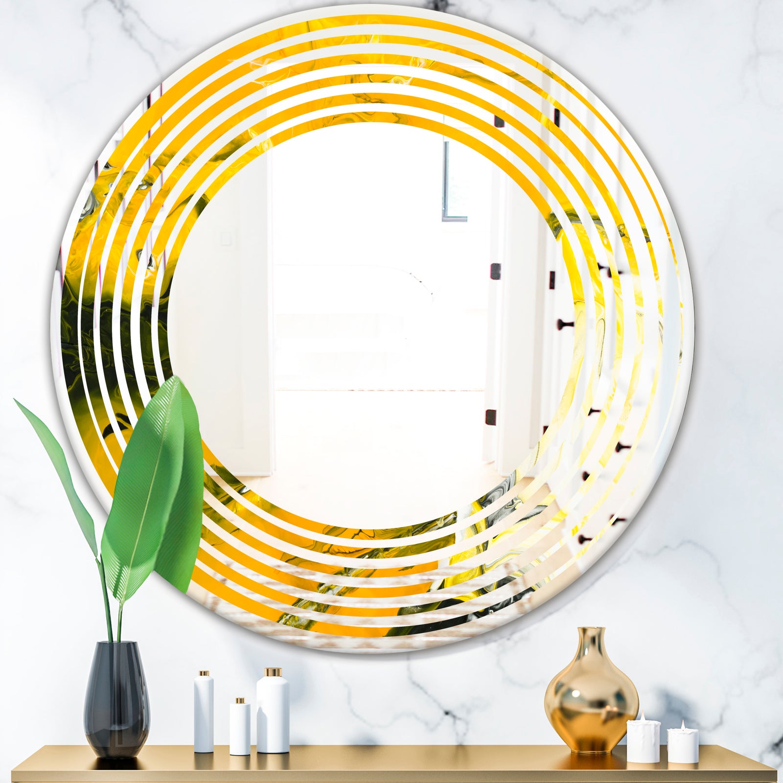 Marbled Yellow 2 - Modern Round or Oval Wall Mirror - Wave