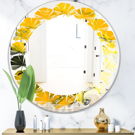 Marbled Yellow 2 - Modern Round or Oval Wall Mirror - Leaves