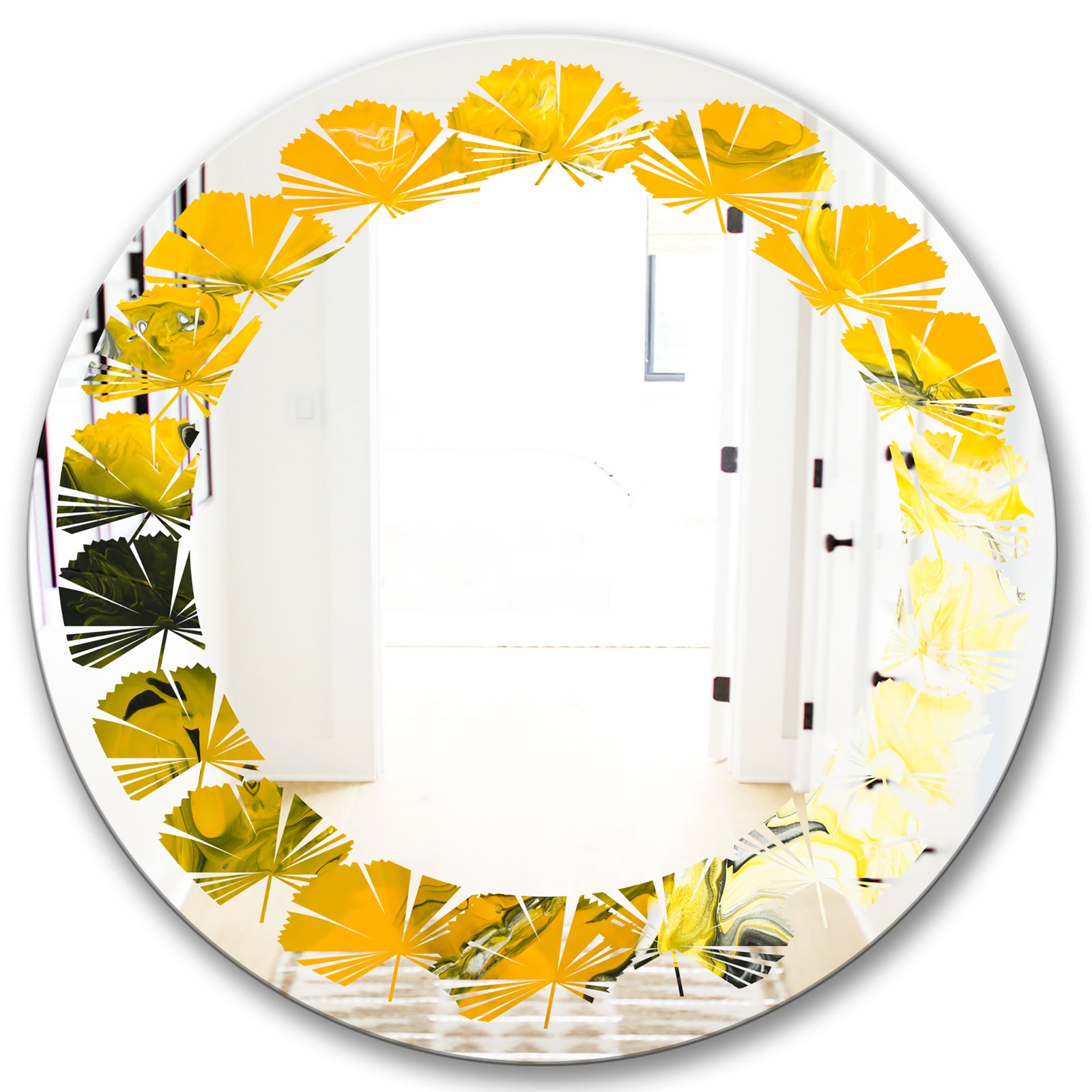 Marbled Yellow 2 - Modern Round or Oval Wall Mirror - Leaves