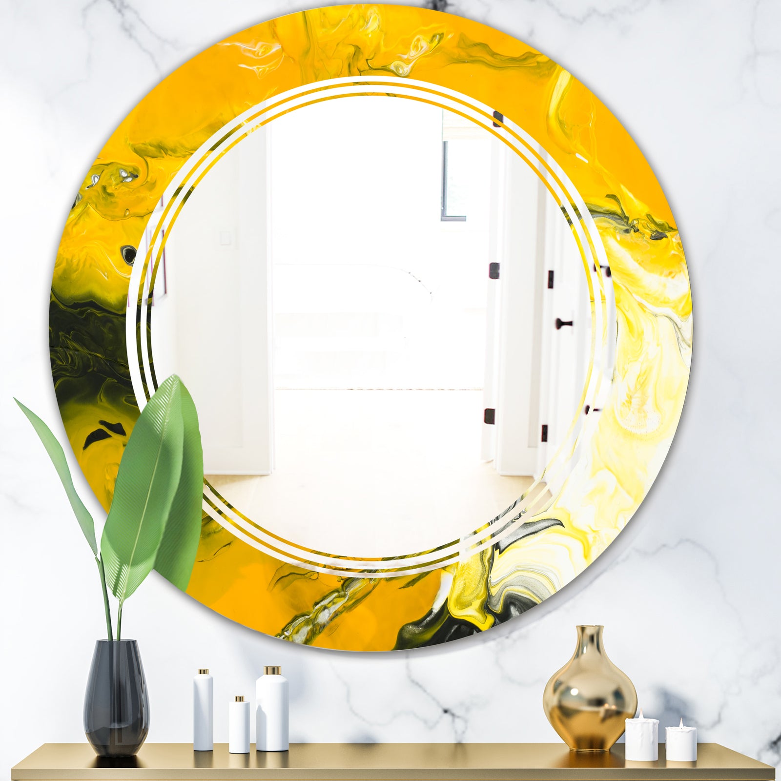 Marbled Yellow 2 - Modern Round or Oval Wall Mirror - Triple C