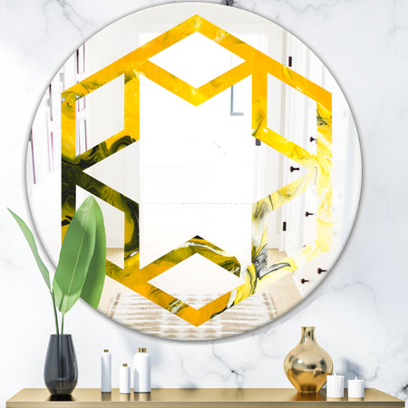 Marbled Yellow 2 - Modern Round or Oval Wall Mirror - Hexagon Star