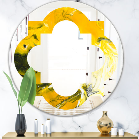 Marbled Yellow 2 - Modern Round or Oval Wall Mirror - Quatrefoil